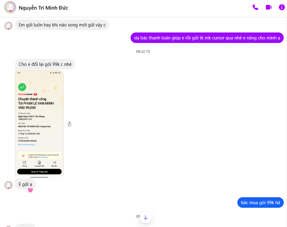 ✅ Khách hàng mua thành công Cursor Pro 1 tháng