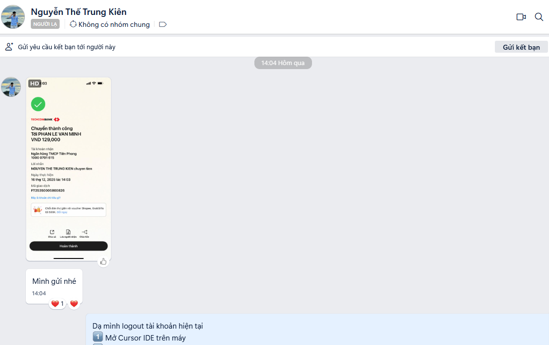 ✅ Khách hàng mua thành công Cursor Pro 1 tháng